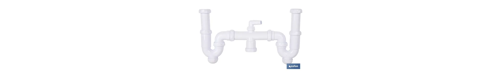 Sifón curvo doble extensible | Salida orientable de Ø32-40 mm y racores de 1 1/2 | Adecuado para fregaderos