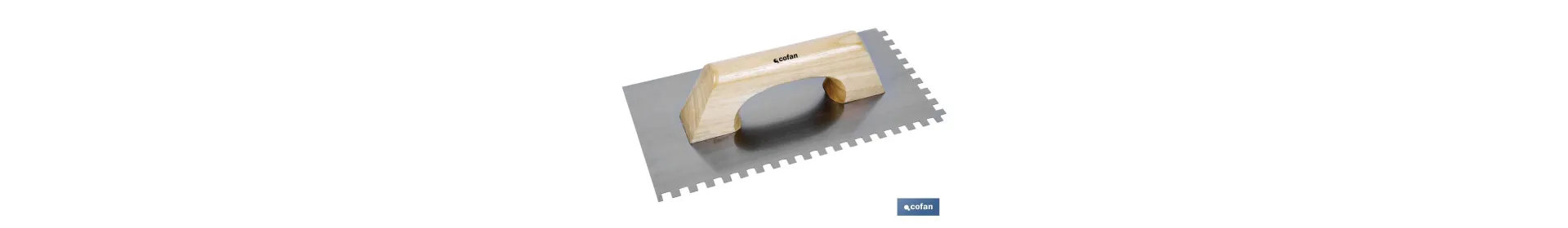 Paleta modelo llana dentada | Longitud: 275 x 115 mm | Dentado: 8 x 8 mm | Para la construcción | Mango de madera