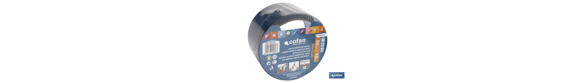 Cinta Americana | Color negro | Reforzada con malla de fibra 190 micras | Varias medidas de longitud