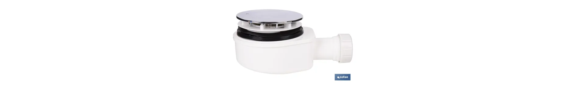 Válvula sifónica extraplana para ducha | Embellecedor cromado de acero inoxidable | Salida horizontal de Ø32-40 mm