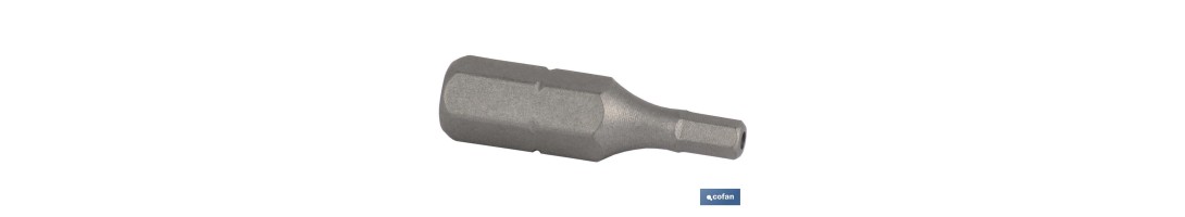 Punta Hexagonal inviolable para atornillador de Acero | Modelo 1/4 Allen Estándar | Longitud 25 mm