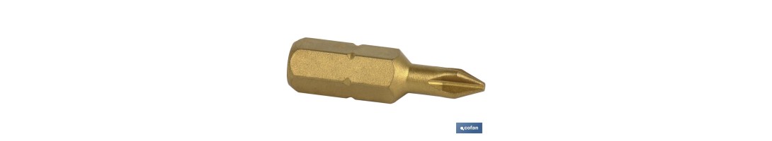 Puntas titanio Phillips de atornillar en 1/4\\\" | Con huellas desde PH 1, PH 2 y PH 3 | Versiones de 25 y 50 mm de longitud