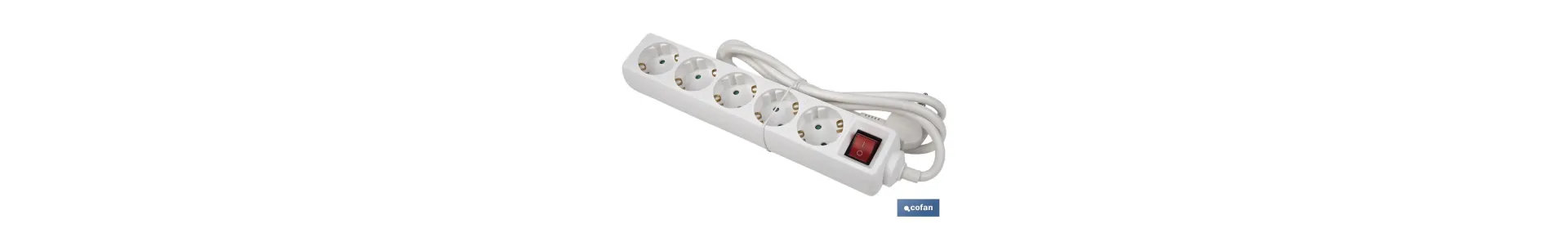 Base múltiple bipolar de 5 tomas para enchufes | Cable de 1,4 m | Interruptor de encendido