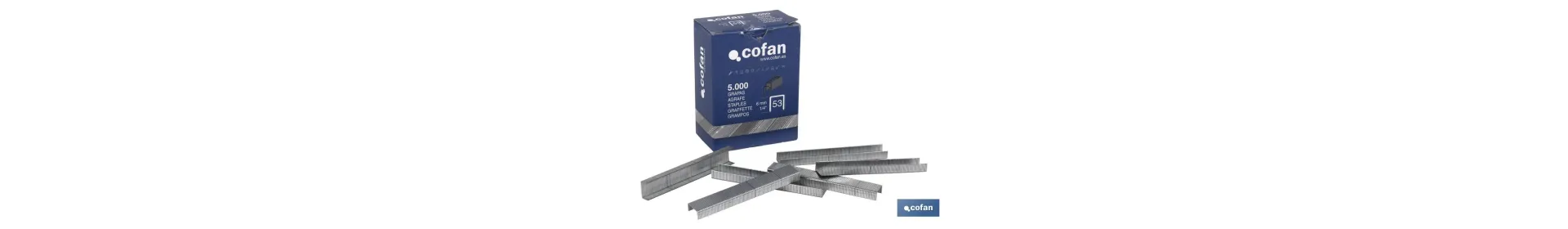Caja de grapas 5.000 Uds. nº 53 11.5 x Ø 0.60 x 0.75 mm | Con longitudes 6, 8, 10, 12 y 14 mm | Diseñadas para grapado manual