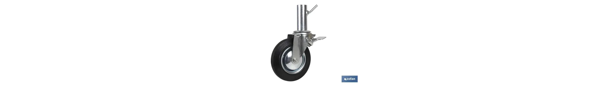 Rueda giratoria de andamio hembra con freno | Medidas 200 x 50 mm | Tubo hembra de Ø 50 mm