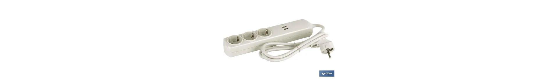 Base múltiple de 3 tomas | Incluye 2 puertos USB | Cable de 1,5 metros de longitud