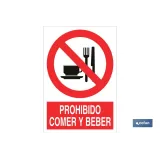 Prohibido comer y beber. El diseño de la señal puede variar, pero en ningún caso se variará el significado de la misma.