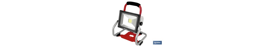 Foco led portátil de batería de 20W | Batería Li-ion de 18V + Cargador incluidos | 3 intensidades de luz