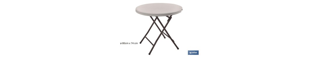 Mesa plegable redonda de color blanco | Peso máximo: 120 kg | Adecuada para 6 personas | Medidas abierta: Ø88 x 74 cm