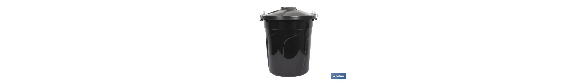 Cubo de basura con tapa en color Negro con capacidad de 51 litros | Con asas de cierre metálicas incorporadas