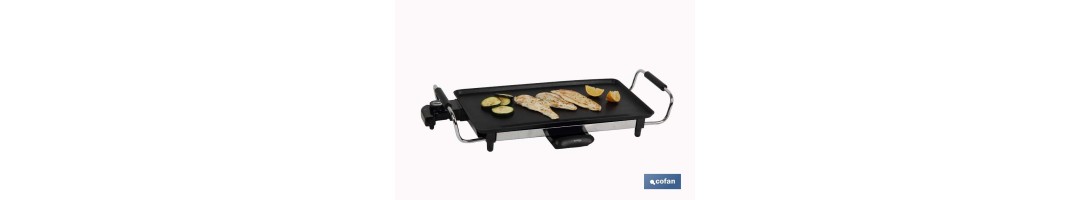 Plancha Asadora Eléctrica | Placa de aluminio antiadherente | Potencia de 2000 W | Medidas: 45 x 25 x 7 cm