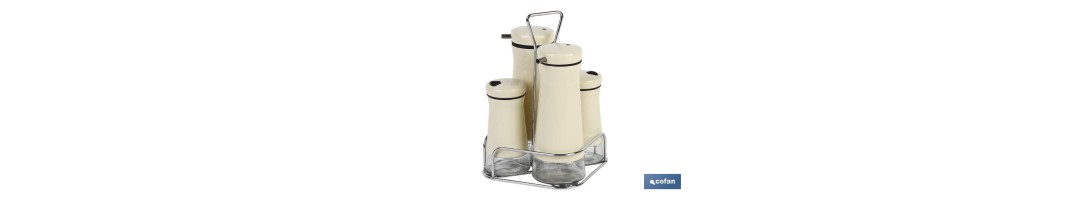 Set de aceiteras de 4 piezas Modelo Aloreña | Capacidad 2 piezas de 230 ml y 2 piezas 120 ml | Color beige