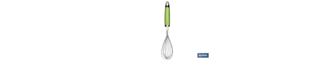 Batidor manual de Varillas Modelo Sena | Acero Inox con mango ABS | Color Verde | Medida 28,5 cm