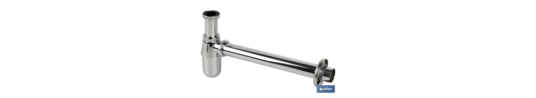 Sifón de botella Cromado | Extensible | Con Salida Horizontal de 330 mm y Ø32 mm | Rosca 1 1/4
