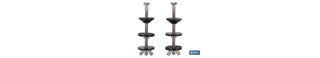 Conjunto de Tornillos | Fijación de Taza o Cisterna | M6 x 90 | Compuesto de 2 tornillos, Arandelas, Juntas y Palomillas