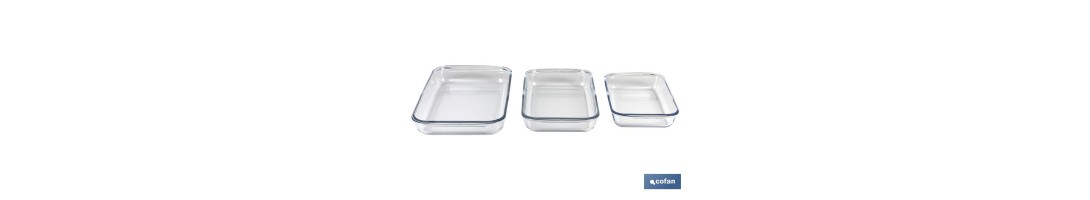 Set de 3 fuentes rectangulares de borosilicato Modelo Baritina I Capacidad: 1600 ml - 2200 ml - 3000 ml