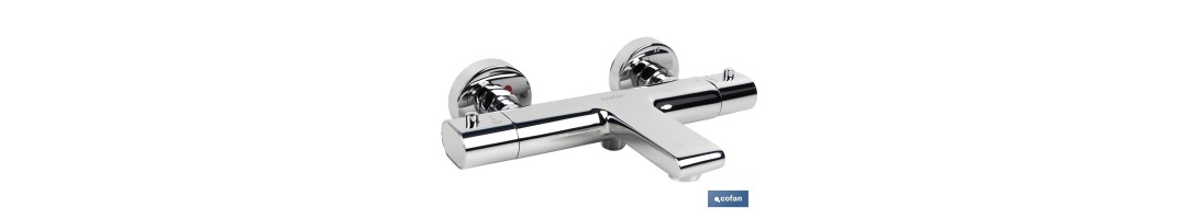 Grifo para Bañera | Termostático | Modelo Matheson | Fabricado en Latón con un Acabado cromado y la Manija de ABS