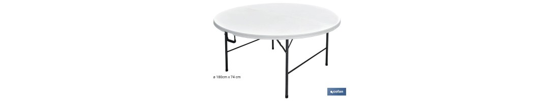 Mesa Redonda Plegable Blanca | Medida: 180 x 74 cm | Cierre Plegado por la Mitad