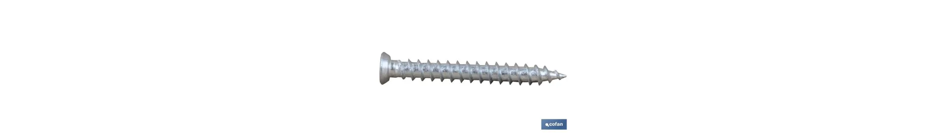 Tornillo de cabeza plana Torx | Anclaje especial para hormigón | Tornillo zincado blanco sin cromo 6 | Disponible en varias med