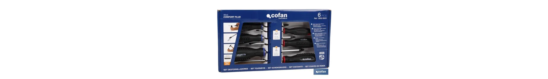 Caja de 3 destornilladores planos y 3 destornilladores Phillips | Modelo Comfort plus