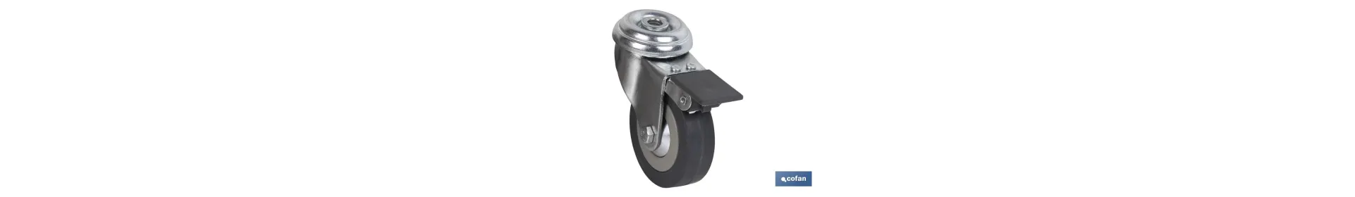 Rueda de Goma Gris para Tornillo Pasante y con Freno | Diámetros