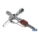 Llave de cabina multifuncional | Aleación de zinc cromada | Ideal para electrotécnica, fontanería | 10 perfiles | Longitud: 8,5