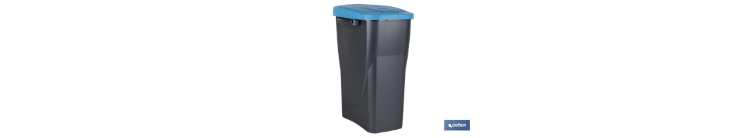 Cubo de basura azul para reciclar materiales de papel y cartón | Tres medidas y capacidades diferentes