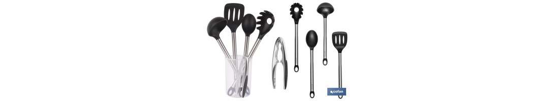 Set de 6 utensilios negros para cocina de la gama Neige