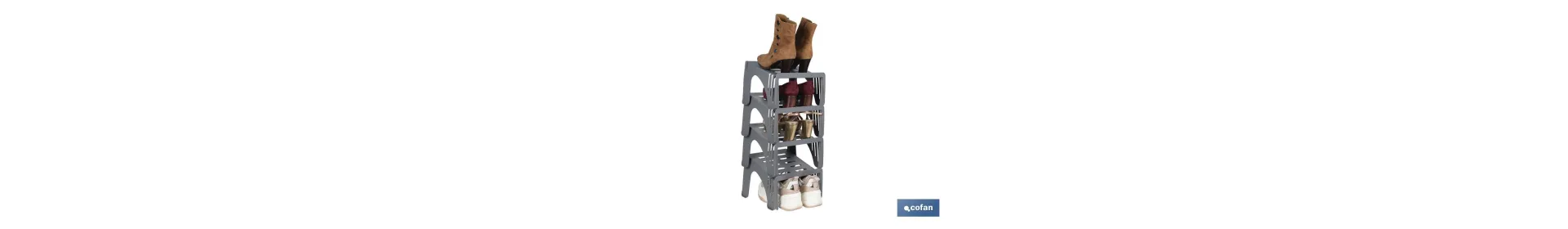 Organizador de zapatos en color gris | Pack de 4 sorportes apilables para maximizar el espacio