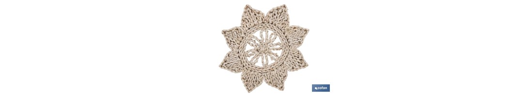 Bajoplatos en forma de estrella | Packs de 6 unidades de salvamanteles individuales | Material: fibra natural | Diámetro: 30 cm
