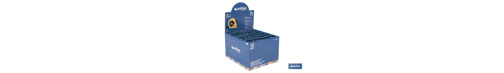 Expositores de flexómetros con bloqueo de hoja Cofan | Flexómetros incluidos | Disponible en diferentes medidas y capacidades