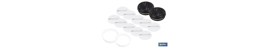 Set de filtro combinado: 2 filtros A1B1E1K1 + 10 Prefiltros P2 NR | Protección respiratoria de alta eficacia