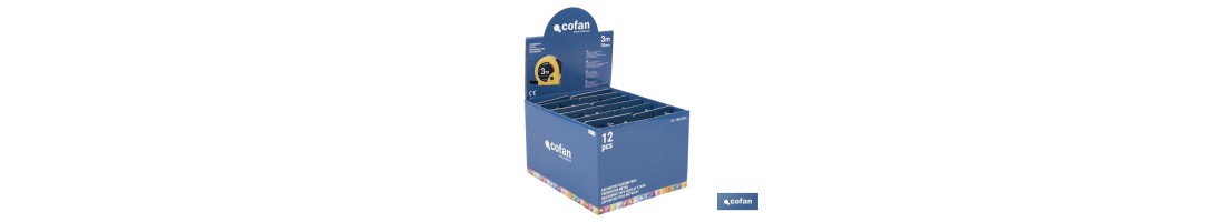 Expositores de flexómetros con bloqueo de hoja Cofan | Flexómetros incluidos | Disponible en diferentes medidas y capacidades