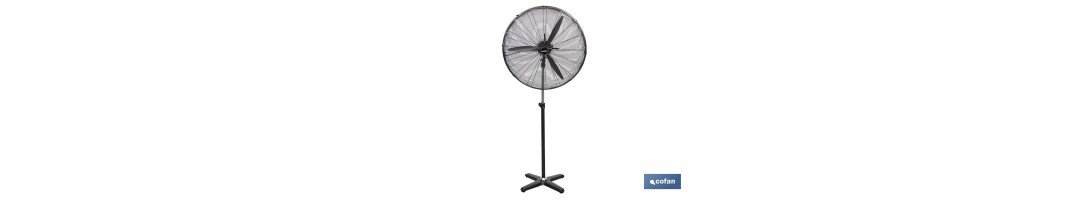 Ventilador industrial de pie con 3 velocidades en color negro | Potencia: 200 W | Gran caudal de aire | Oscilación 80° | Medida