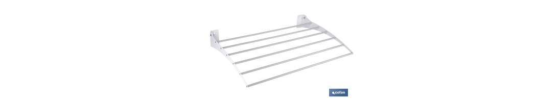 Tendedero de pared abatible | 6 varillas de aluminio | Área de tendido de 4,5 m | Longitud: 75 cm | Color: blanco