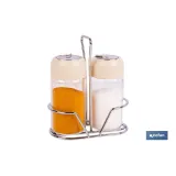 Set de salero y pimentero | Frascos de vidrio borosilicato | Soporte incluido | Tapas de color beige | Juego de 2 piezas | Capa