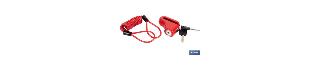 Candado de freno de disco | Cable rojo de 1 metro | Ideal para bicicleta, moto o patinete | Incluye 2 llaves tubulares | Cuerpo